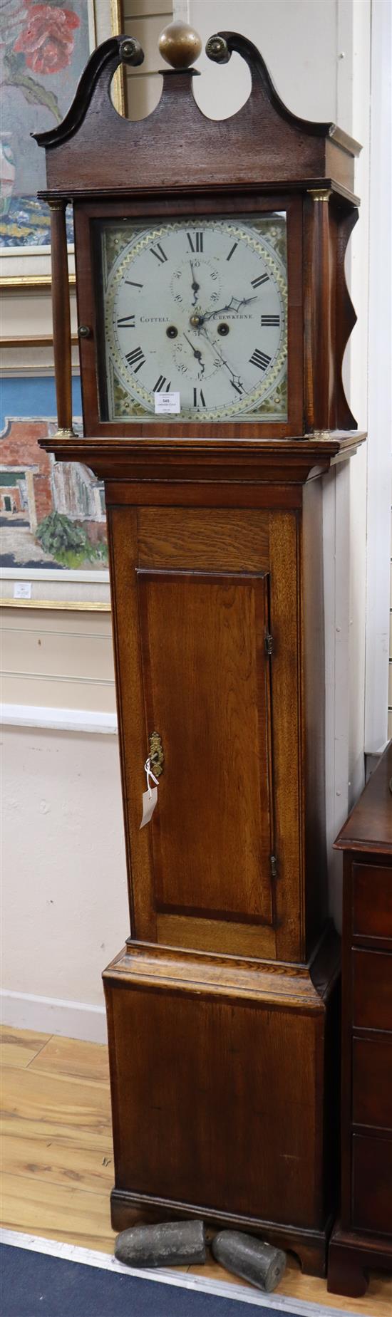 Cottell of Crewkerne. A late 18th century oak and mahogany crossbanded eight day longcase clock H.207cm